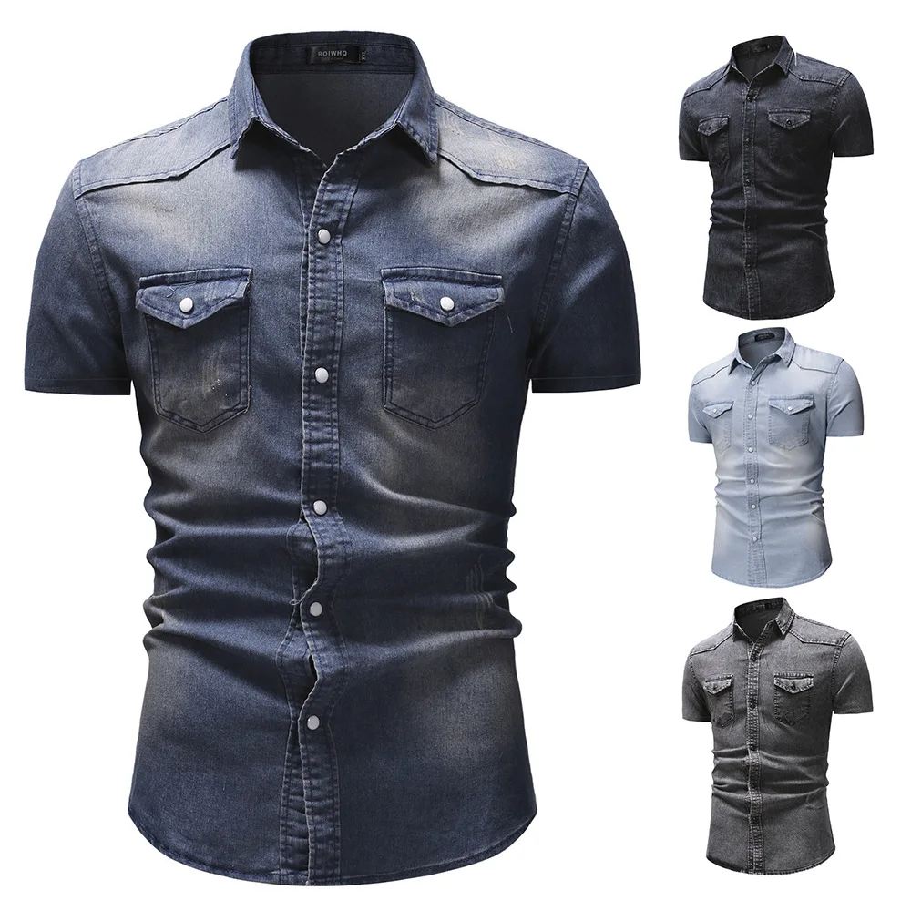 Men Denim Shirts Tops Shirt Short Sleeve Button Turn Down Collar Single Breasted Slim Fit Solid Simple Casual Splice Top New
Men Denim Shirts Tops Shirt Short Sleeve Button Turn Down Collar Single Breasted Slim Fit Solid Simple Casual Splice Top New