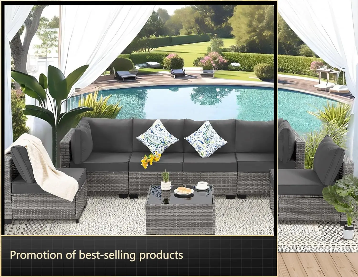 7 Piece Outdoor Wicker Patio Furniture Set, Rattan Sectional Sofa Couch, Patio Conversation Set with Cushion & Coffee Table
7 Piece Outdoor Wicker Patio Furniture Set, Rattan Sectional Sofa Couch, Patio Conversation Set with Cushion & Coffee Table