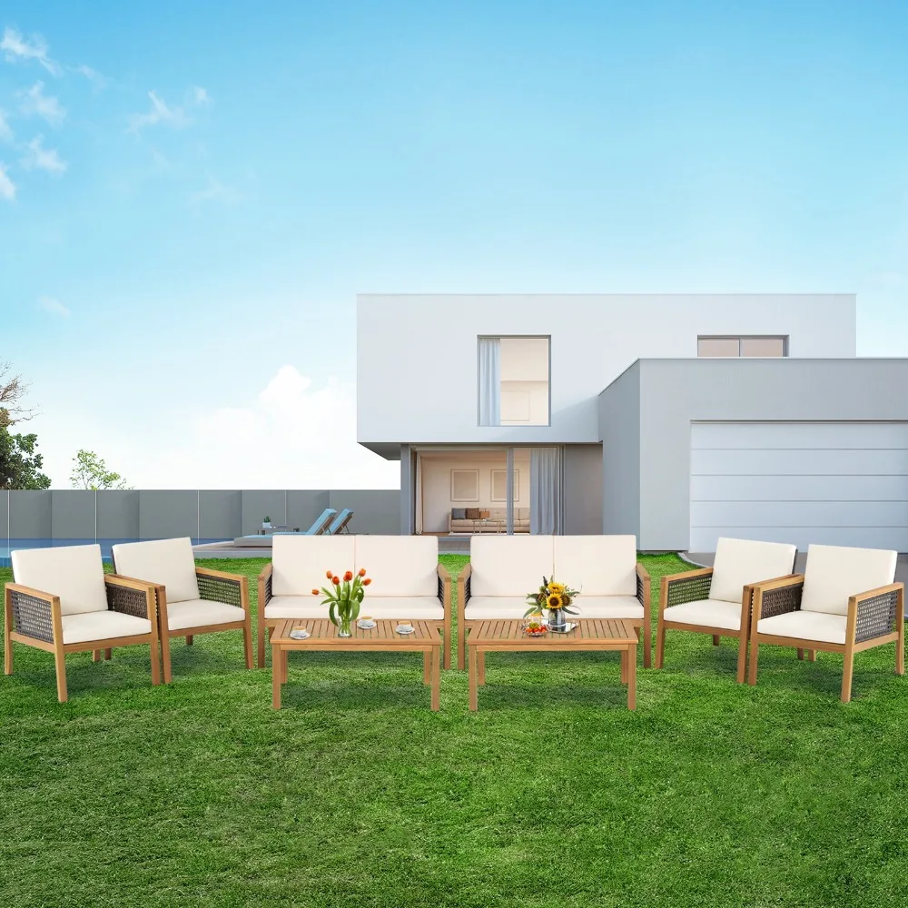 8PCS Patio Acacia Wood Furniture Set PE Rattan Conversation Set w/ Off White
8PCS Patio Acacia Wood Furniture Set PE Rattan Conversation Set w/ Off White
