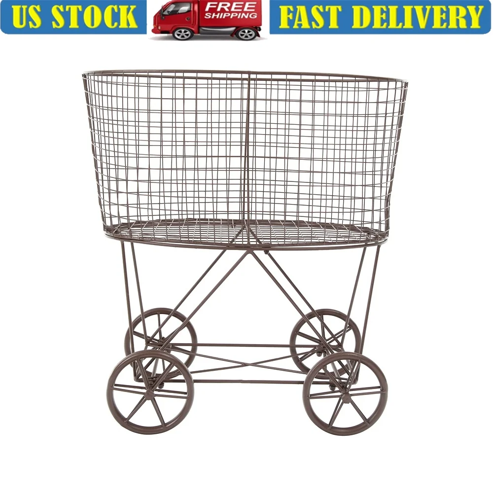 Vintage Rolling Laundry Basket Metal Organizer Home Storage Stylish Utility Basket Towels and Linens
Vintage Rolling Laundry Basket Metal Organizer Home Storage Stylish Utility Basket Towels and Linens