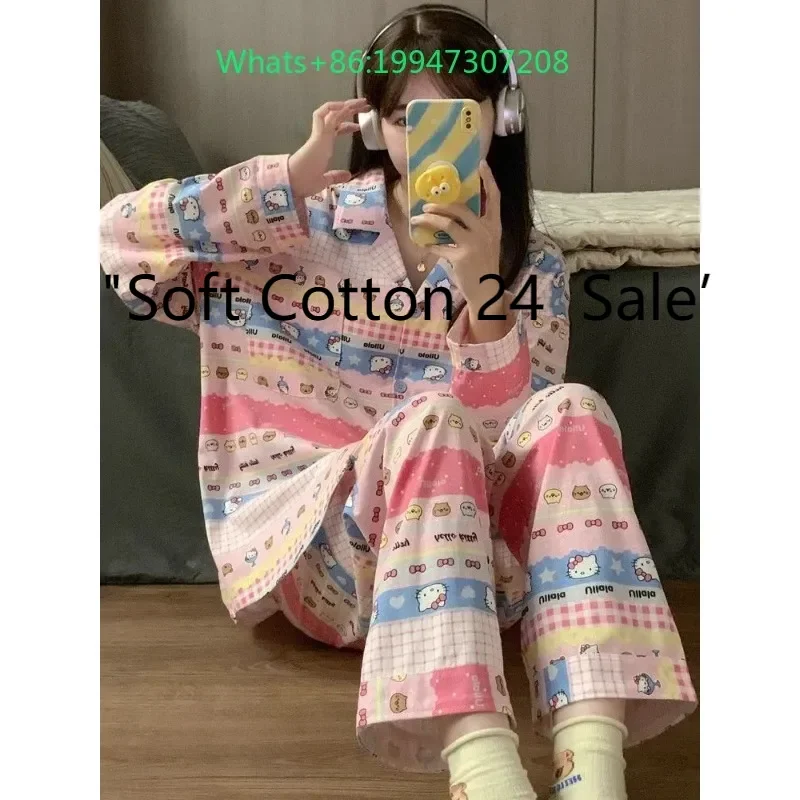 Spring and autumn new sweet Hello Kitty pajamas women's long-sleeved trousers loungewear can be worn out of a two-piece set
Spring and autumn new sweet Hello Kitty pajamas women's long-sleeved trousers loungewear can be worn out of a two-piece set