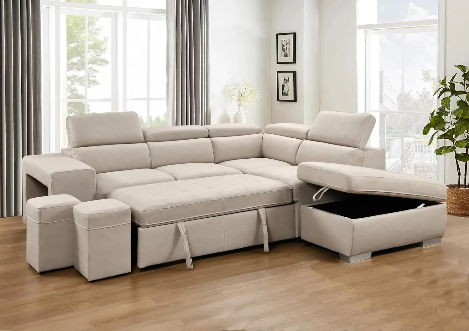 104'' Microfiber L Shape Sleeper Sectional Couch with Pullout Bed and Ottoman Storage. Convertible Sectional Sofa with A
104'' Microfiber L Shape Sleeper Sectional Couch with Pullout Bed and Ottoman Storage. Convertible Sectional Sofa with A