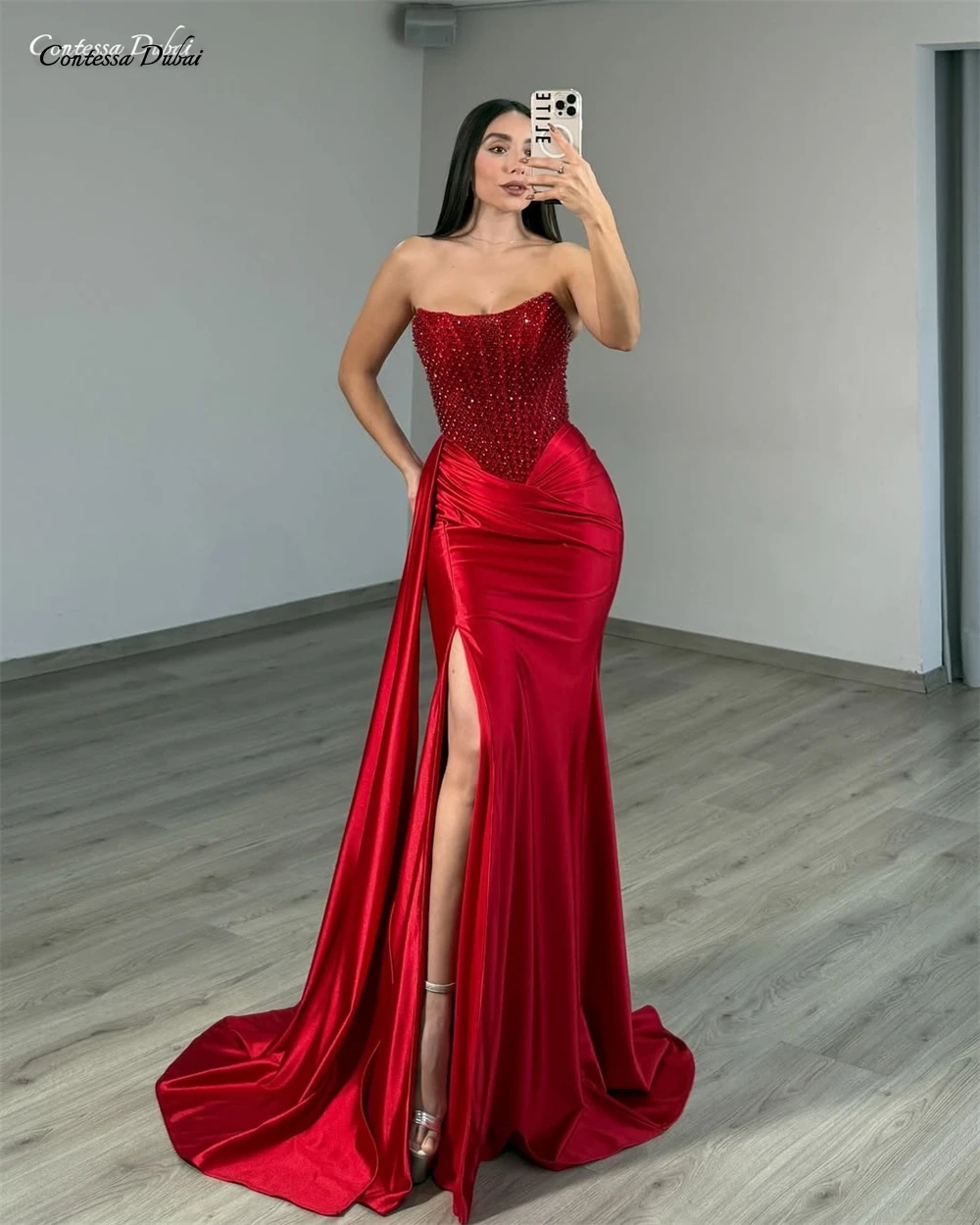 Contessa Custom Sexy Strapless Prom Dress Beaded Bodice Corset Thigh Slit Gala Robes De Soirée Floor Length Train Party Dress
Contessa Custom Sexy Strapless Prom Dress Beaded Bodice Corset Thigh Slit Gala Robes De Soirée Floor Length Train Party Dress