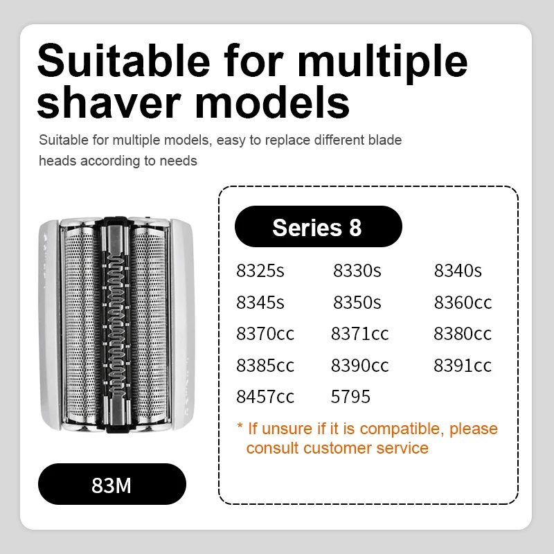 2 PCS 83M Replacement Head Compatible with Braun Series 8 Electric Shaver 8320S,8325S,8330S,8340S,8350S,8345s,8360cc,8365cc
2 PCS 83M Replacement Head Compatible with Braun Series 8 Electric Shaver 8320S,8325S,8330S,8340S,8350S,8345s,8360cc,8365cc