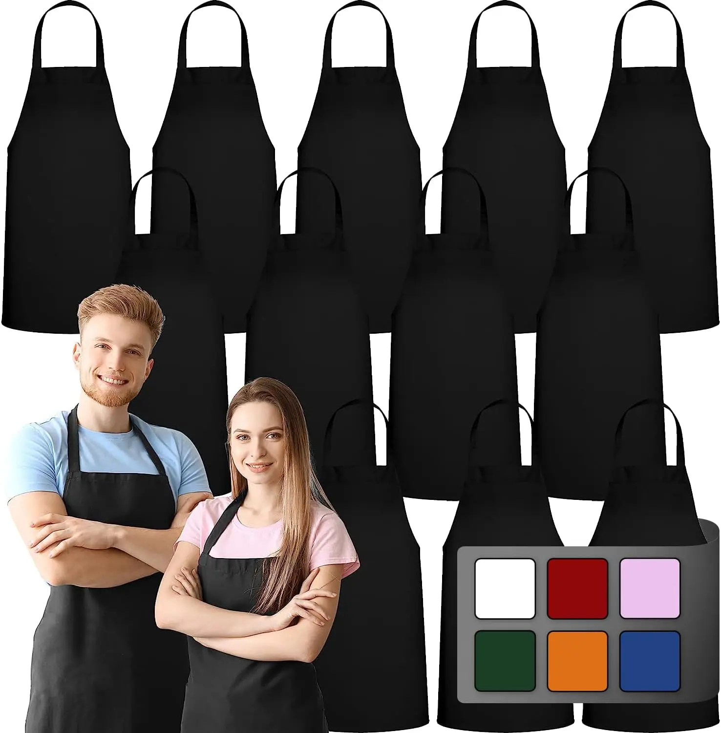 12 Pack Bib Aprons Bulk Black Unisex Aprons for Kitchen Cooking BBQ, Machine Washable Polyester
12 Pack Bib Aprons Bulk Black Unisex Aprons for Kitchen Cooking BBQ, Machine Washable Polyester