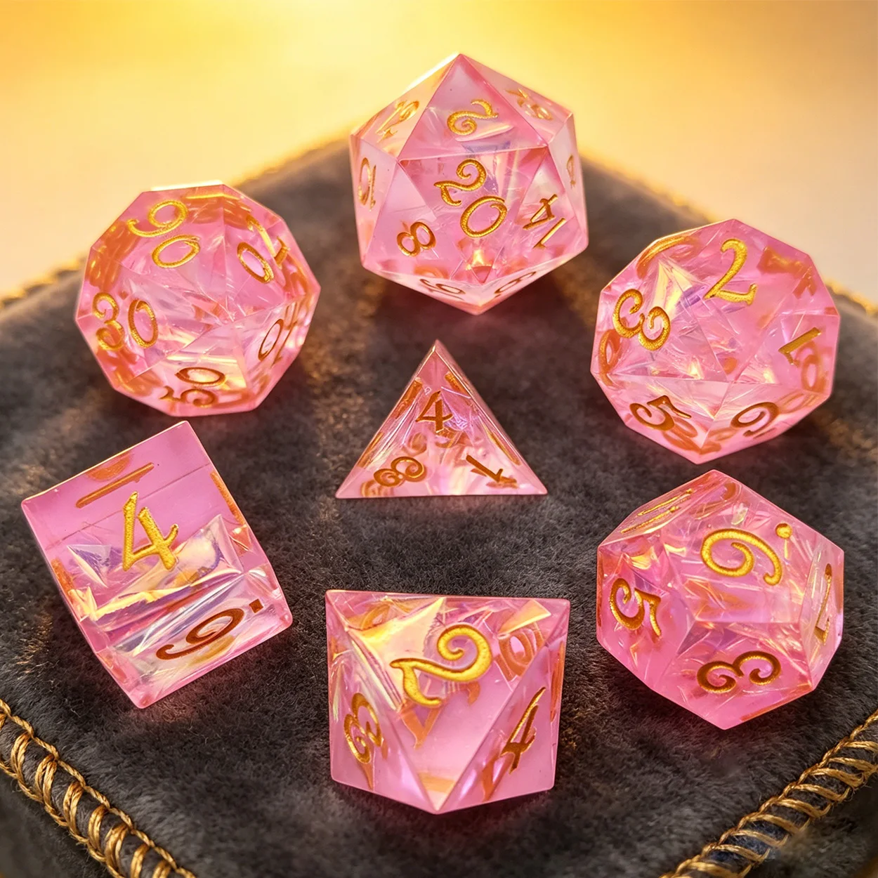 7pcs Pink Resin Dice with Golden Numbers, Featuring Sharp Edges, Perfect for Rpgs, DND, Pathfinder, And Board Games
7pcs Pink Resin Dice with Golden Numbers, Featuring Sharp Edges, Perfect for Rpgs, DND, Pathfinder, And Board Games