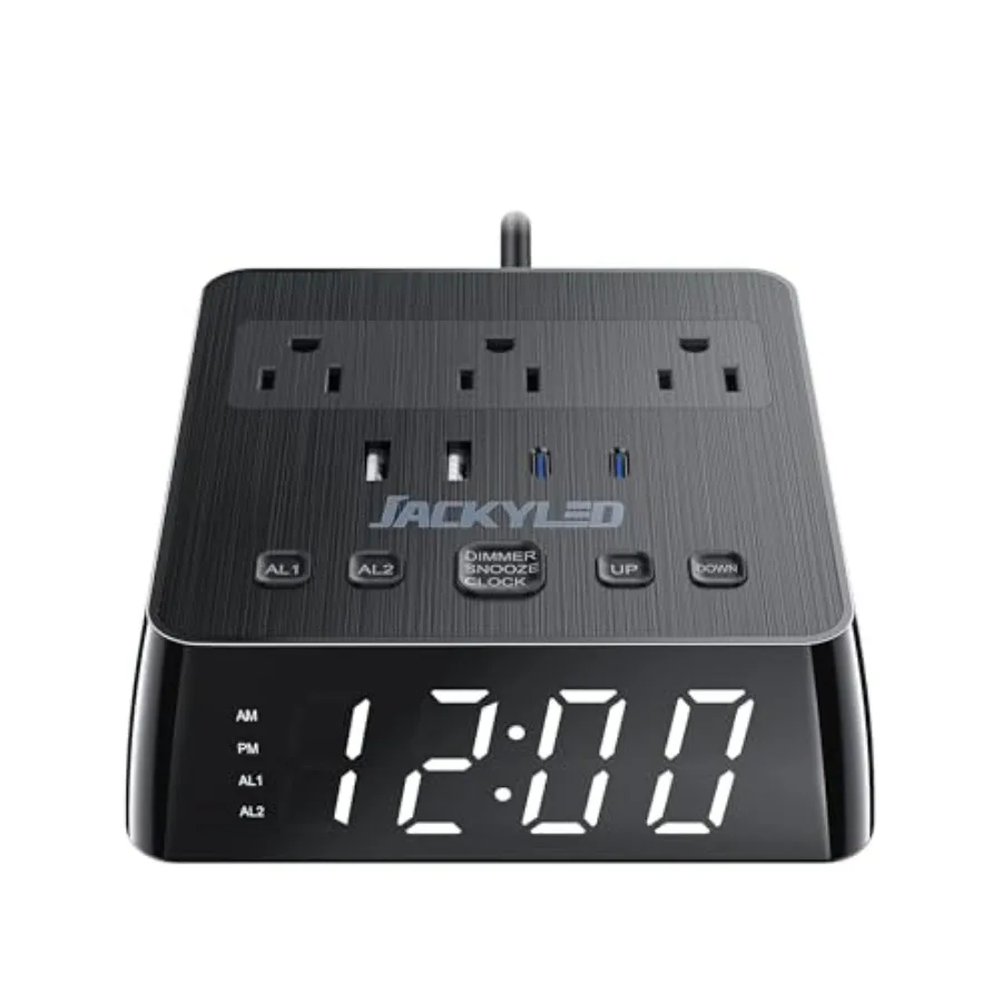 Alarm Clock with 4 USB Chargers Power Strip 3 Outlets 1700J Surge Protector Nightstand Dimmable Digital Clock with Dual Alarm a
Alarm Clock with 4 USB Chargers Power Strip 3 Outlets 1700J Surge Protector Nightstand Dimmable Digital Clock with Dual Alarm a