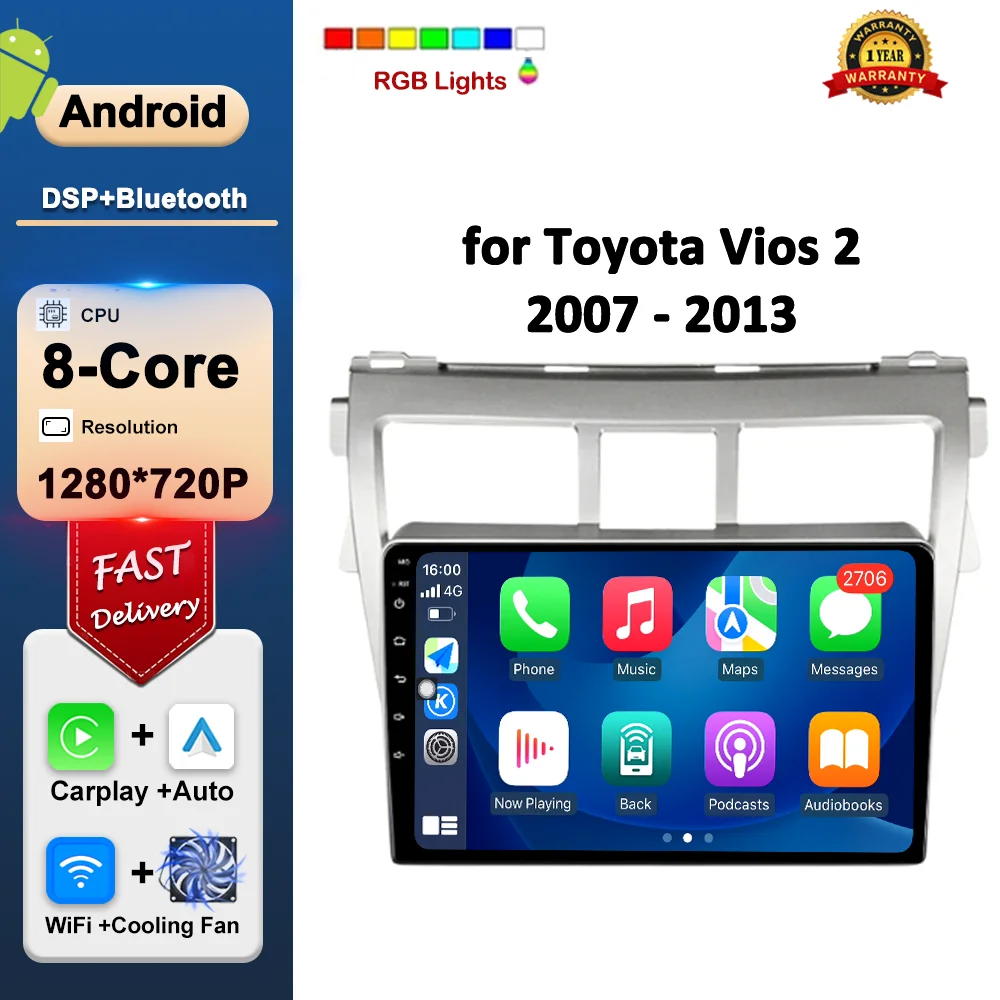 for Toyota Vios 2 2007 - 2013 Carplay WiFi Android System Split Screen Car Video Multimedia Player Navigation GPS BT Auto Tools
for Toyota Vios 2 2007 - 2013 Carplay WiFi Android System Split Screen Car Video Multimedia Player Navigation GPS BT Auto Tools