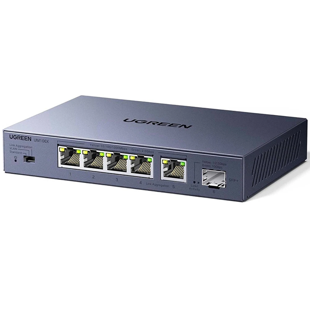 UGREEN 6-Port 2.5Gb/10Gb SFP+ Ethernet Switch with VLAN 5x2.5Gb Uplink Plug&Play Unmanaged Desktop/Wall Mount China
UGREEN 6-Port 2.5Gb/10Gb SFP+ Ethernet Switch with VLAN 5x2.5Gb Uplink Plug&Play Unmanaged Desktop/Wall Mount China