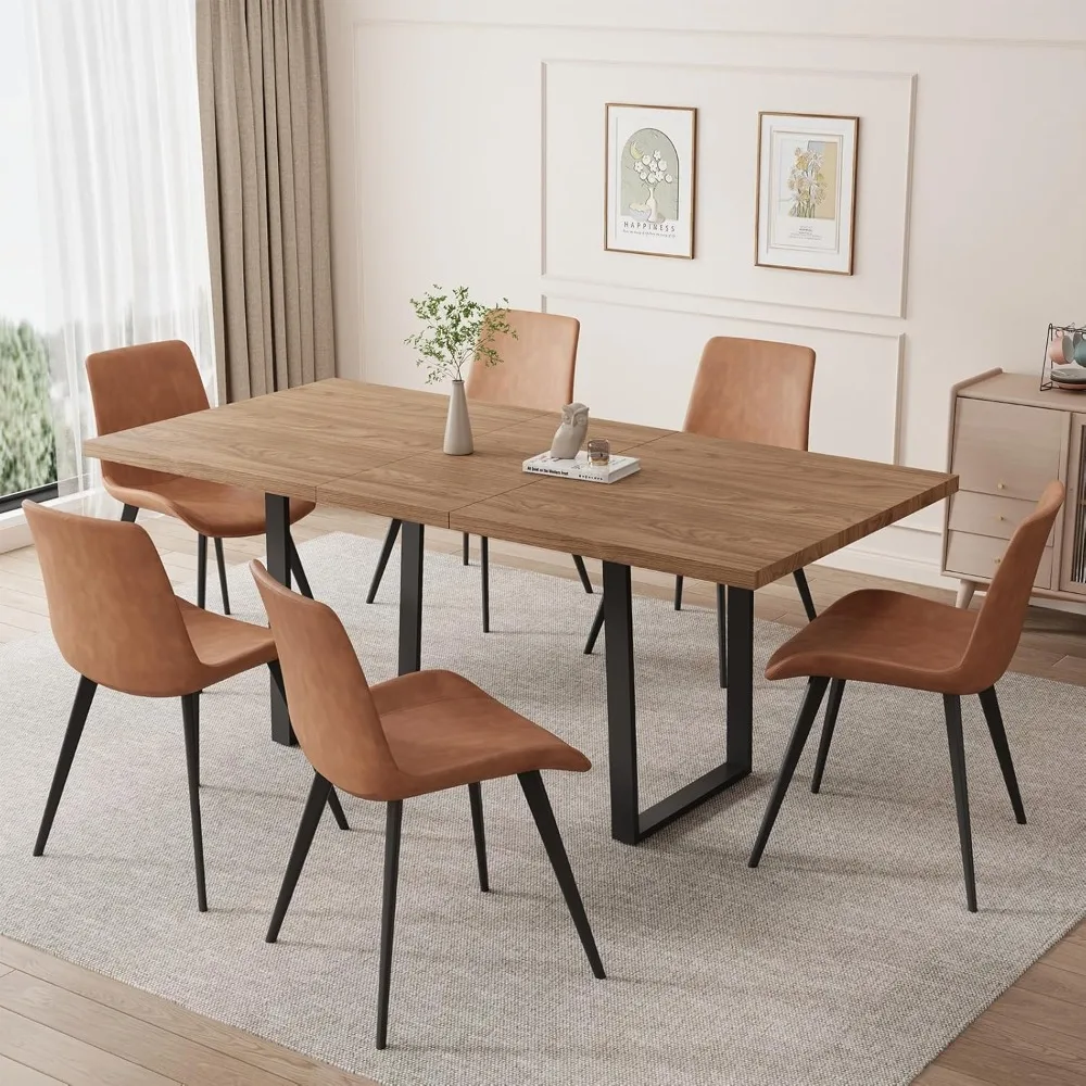 Expandable Walnut Dining Table and 6 Upholstered Chairs 7 Piece Dining Room Furniture Set Mid-Century Modern Style
Expandable Walnut Dining Table and 6 Upholstered Chairs 7 Piece Dining Room Furniture Set Mid-Century Modern Style
