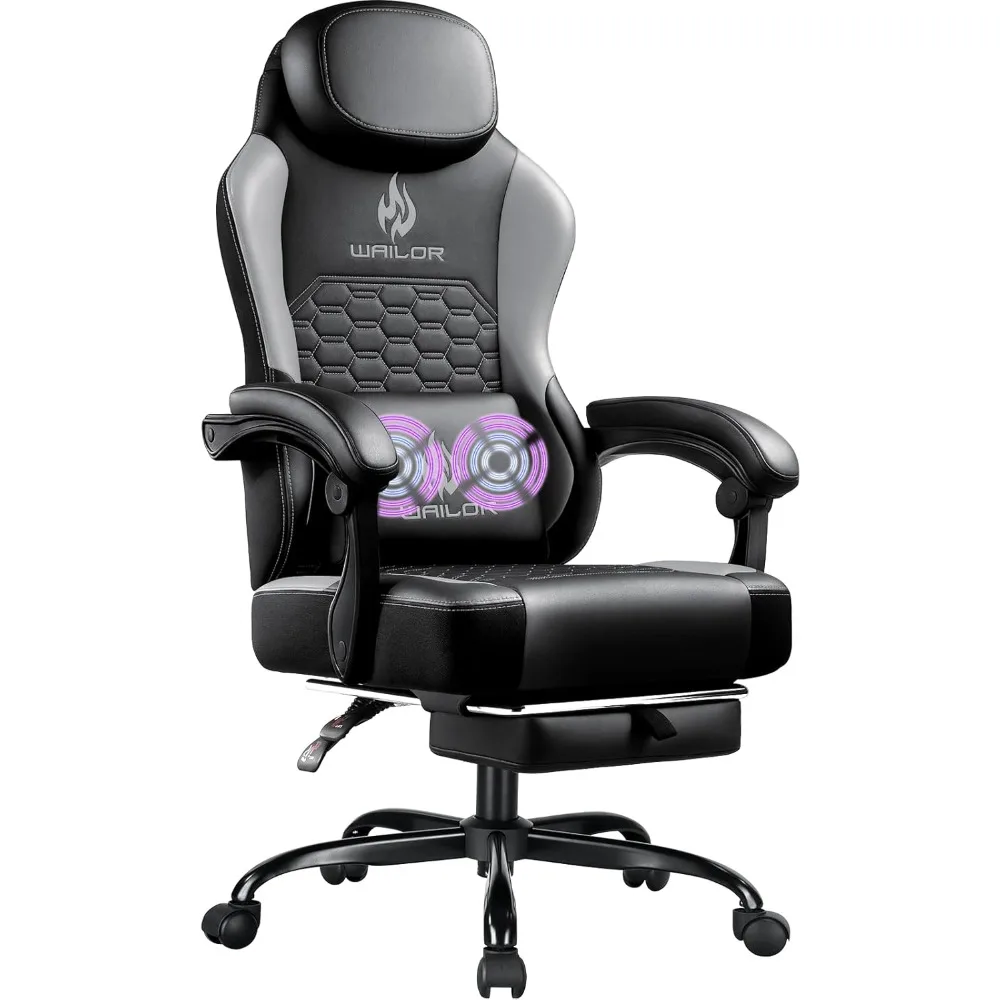 Gaming chair with massage function, pocket spring cushion, footrest, 300lbs capacity, high back, headrest and lumbar support
Gaming chair with massage function, pocket spring cushion, footrest, 300lbs capacity, high back, headrest and lumbar support