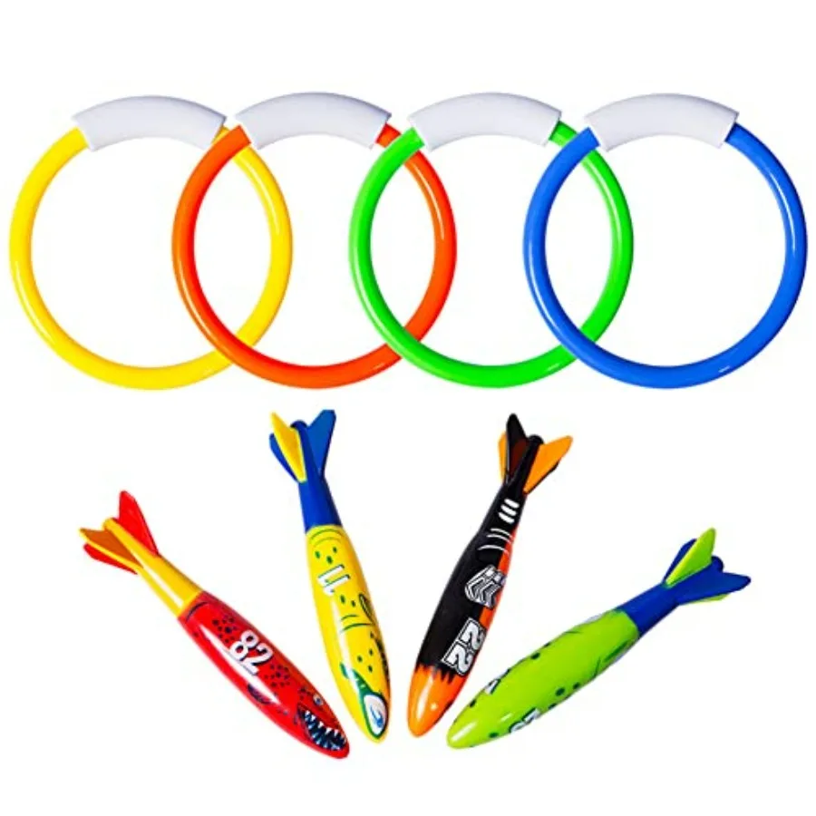 Underwater Pool Diving Toys, 8 Pcs Water Pool Toys for Ages 4-8 8-12 Diving Rings and Pool Torpedo Set Training Dive Rings Swim
Underwater Pool Diving Toys, 8 Pcs Water Pool Toys for Ages 4-8 8-12 Diving Rings and Pool Torpedo Set Training Dive Rings Swim