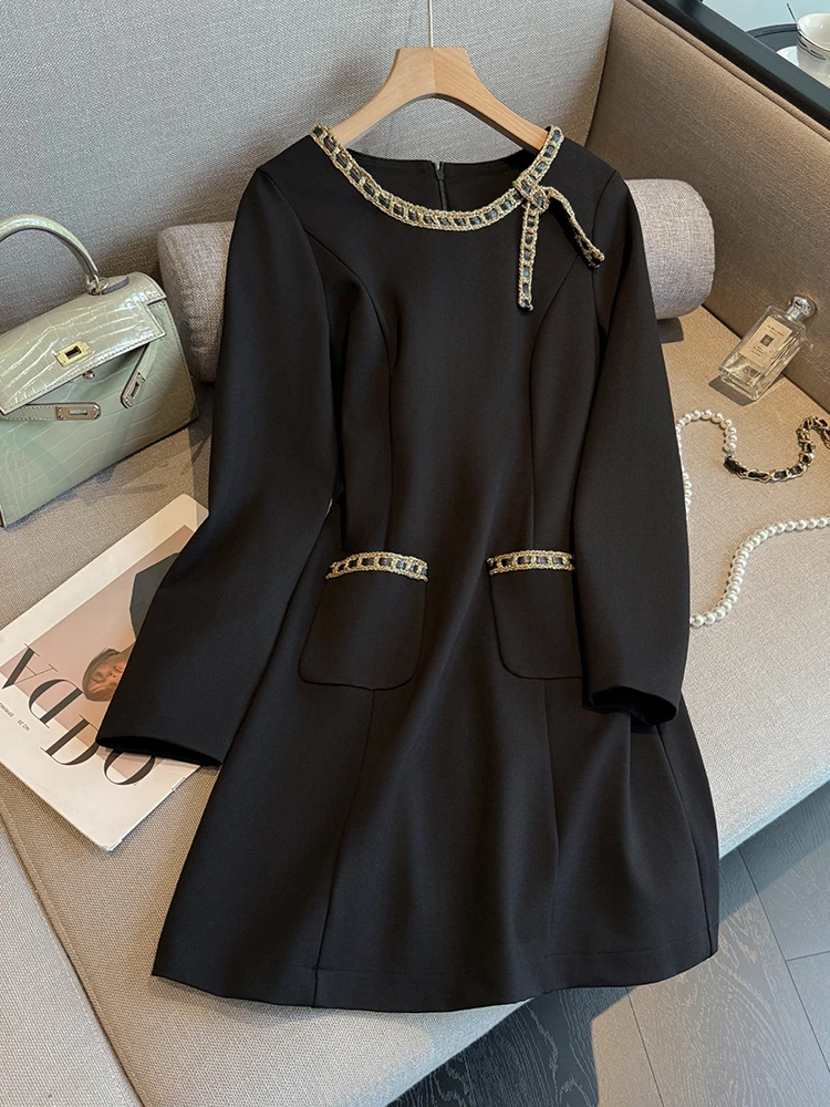 Elegant Black Dress Women's Autumn New Style Luxury Slimming A-Line Skirt French Style Long Sleeve Polyester Fiber
Elegant Black Dress Women's Autumn New Style Luxury Slimming A-Line Skirt French Style Long Sleeve Polyester Fiber