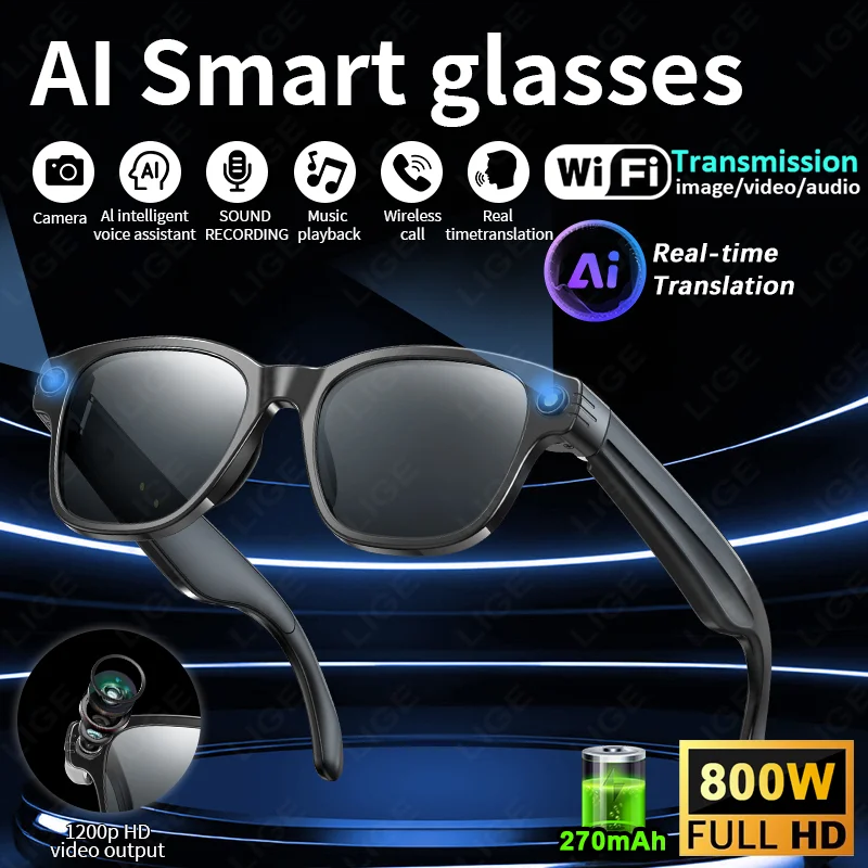 LIGE 800W HD Camera AI Smart Sunglasses Chat 1200P Video Recording Bluetooth Call 270mAh Battery Voice Assistant Control Glasses
LIGE 800W HD Camera AI Smart Sunglasses Chat 1200P Video Recording Bluetooth Call 270mAh Battery Voice Assistant Control Glasses