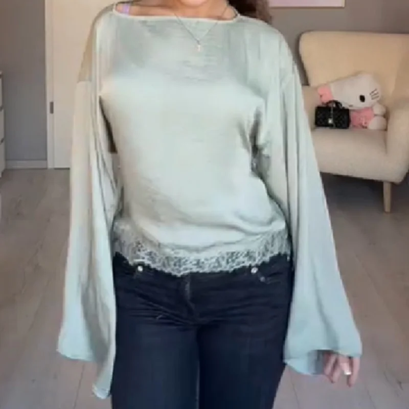 Chic Green Top For Women Boat Neck Bell Flared Long Sleeve Lace Hem Back Cutout Tie T-Shirt Lady's 2026 Casual Dating Blouses
Chic Green Top For Women Boat Neck Bell Flared Long Sleeve Lace Hem Back Cutout Tie T-Shirt Lady's 2026 Casual Dating Blouses