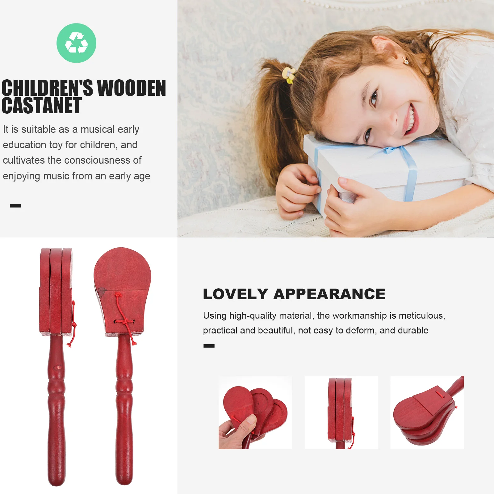 2 Pcs Wooden Castanets Kids Toys Children Rattle Kid's Plaything Teaching Aids Interesting Instruments Funny Percussion
2 Pcs Wooden Castanets Kids Toys Children Rattle Kid's Plaything Teaching Aids Interesting Instruments Funny Percussion