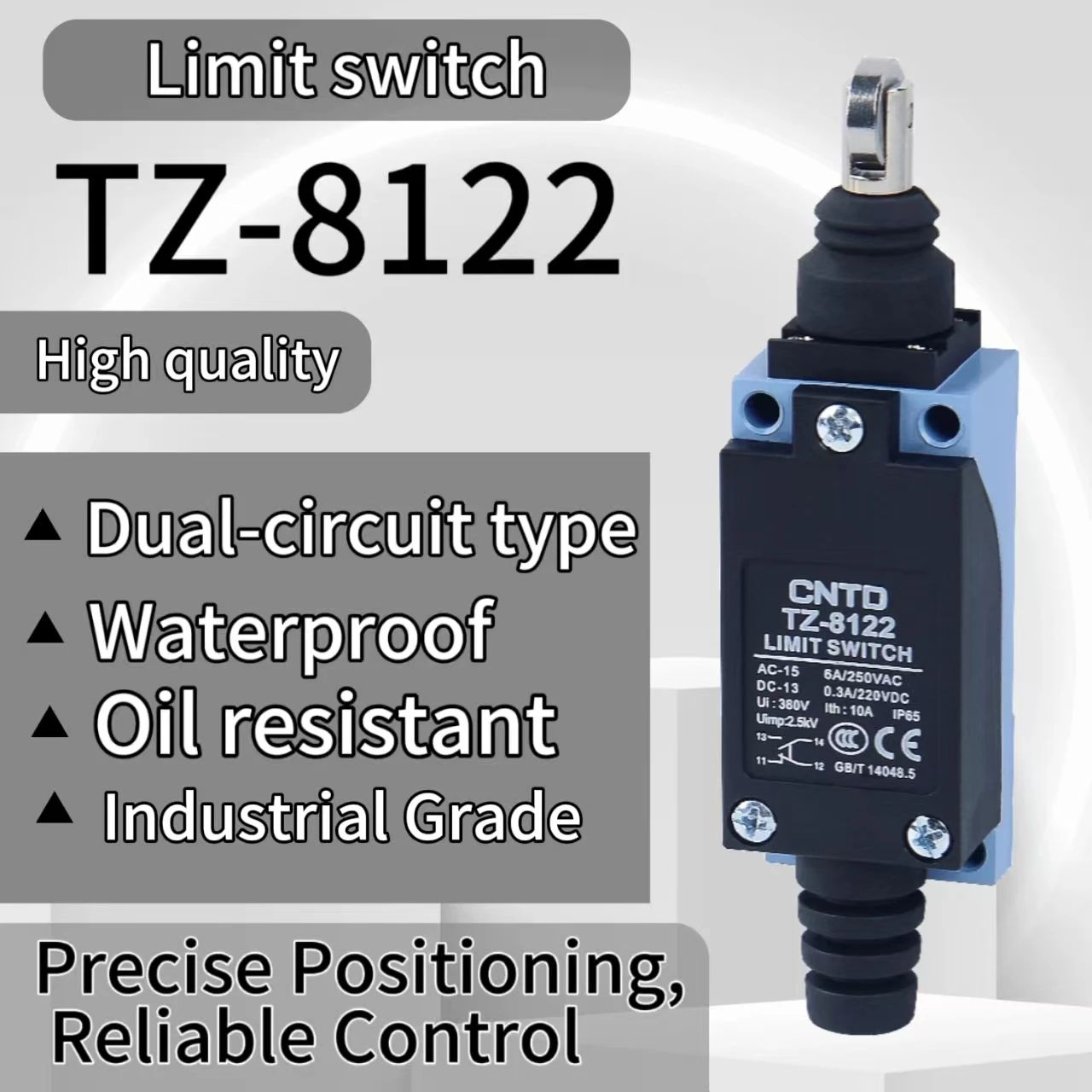 CNTD TZ-8122 Limit Switch IP65 Waterproof Oil-Proof Double Circuit High Durability Zinc Alloy Shell 1NO/1NC Snap Action
CNTD TZ-8122 Limit Switch IP65 Waterproof Oil-Proof Double Circuit High Durability Zinc Alloy Shell 1NO/1NC Snap Action