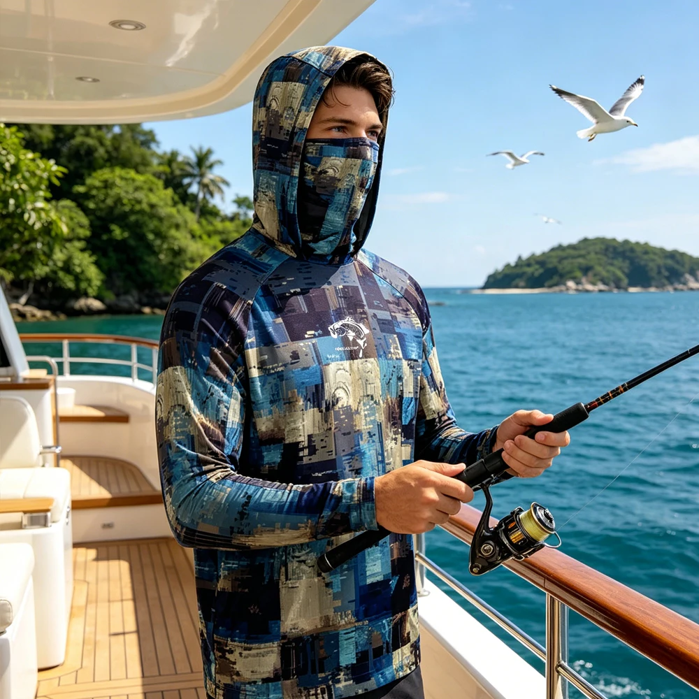 High Quality Men Hooded Fishing Shirt UV Hoodies Long Sleeve Sun Protection Fishing Wear with Mask Clothing Shirt for Fishing
High Quality Men Hooded Fishing Shirt UV Hoodies Long Sleeve Sun Protection Fishing Wear with Mask Clothing Shirt for Fishing