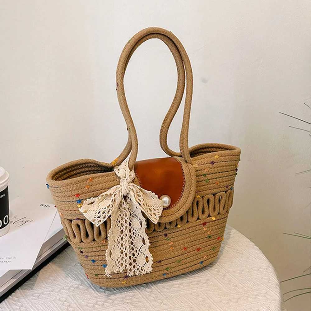 Simple Sweet Weave Straw Bag Large Capacity Hollow Out Woman Beach Tote Bag Summer Lace Ribbon Bucket Handbag Shopping
Simple Sweet Weave Straw Bag Large Capacity Hollow Out Woman Beach Tote Bag Summer Lace Ribbon Bucket Handbag Shopping