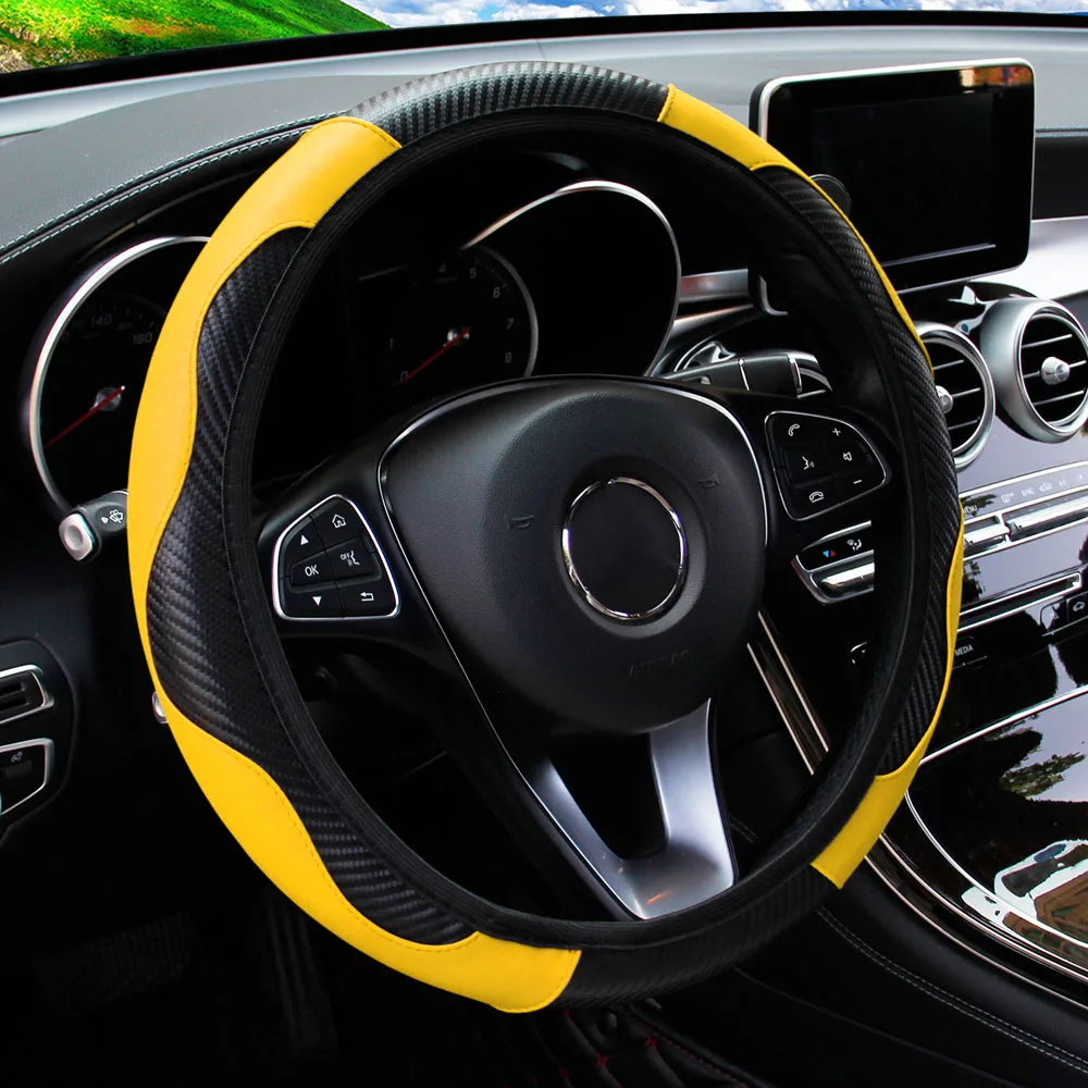 Universal Fit PU Carbon Fiber Leather Car Steering Wheel Cover 14.5-15 Inch No Inner Ring Required Vehicle Decoration Accessory
Universal Fit PU Carbon Fiber Leather Car Steering Wheel Cover 14.5-15 Inch No Inner Ring Required Vehicle Decoration Accessory