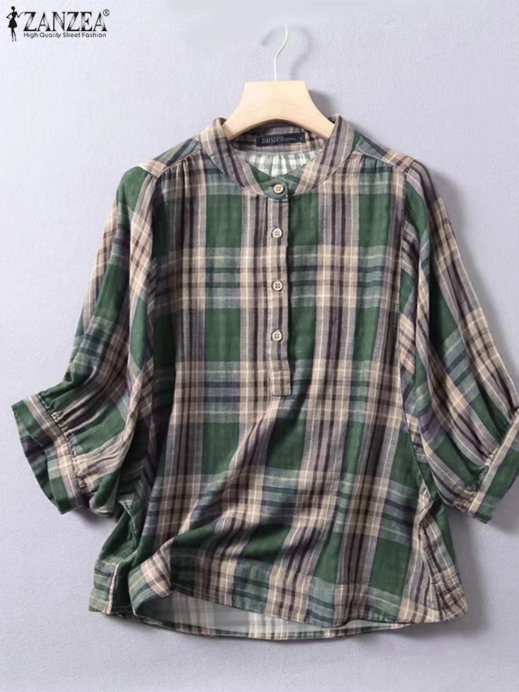 ZANZEA 2025 Fashion Vintage Women Blouse 3/4 Sleeve Plaid Shirts Casual Loose O-Neck Elegant Office Tunic Top Print Blusas Femme
ZANZEA 2025 Fashion Vintage Women Blouse 3/4 Sleeve Plaid Shirts Casual Loose O-Neck Elegant Office Tunic Top Print Blusas Femme