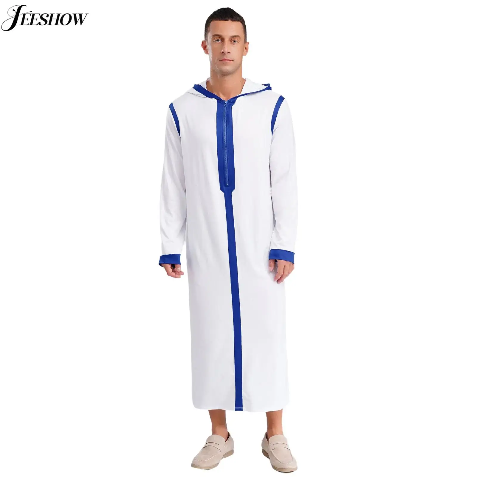 Mens Islamic Muslim Robes with Hood Color Block Front Zipper Long Sleeve Loose Fit Abaya Caftan Kaftan Thobe Festival Costume
Mens Islamic Muslim Robes with Hood Color Block Front Zipper Long Sleeve Loose Fit Abaya Caftan Kaftan Thobe Festival Costume