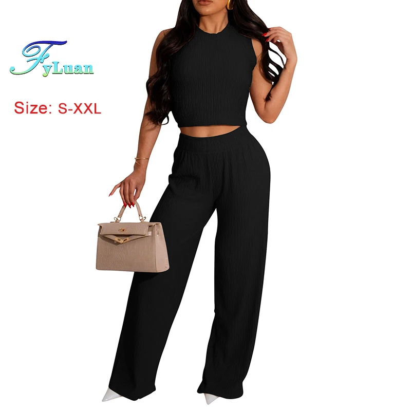 Sexy Women's Pants Two-Piece Set Solid Color Pleated High Elasticity Ladies Sets Sleeveless Short Vestidos Casual Straight Pants
Sexy Women's Pants Two-Piece Set Solid Color Pleated High Elasticity Ladies Sets Sleeveless Short Vestidos Casual Straight Pants