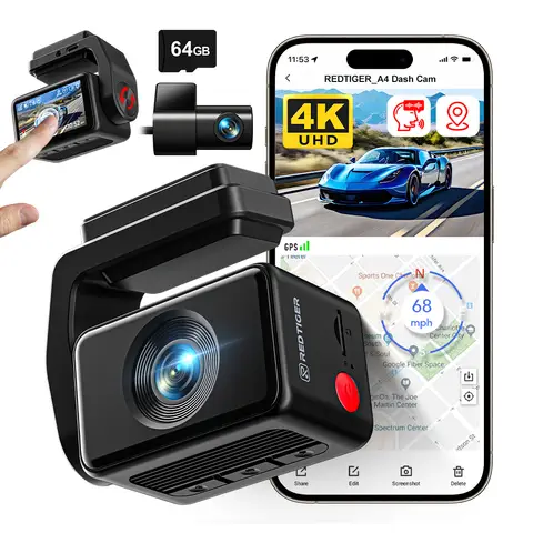 REDTIGER  Dash Camera Front and Rear 4k Dash Cam  Drive Recorder for WiFi GPS Car Dvr for 24H Parking Mode Black Box for Car