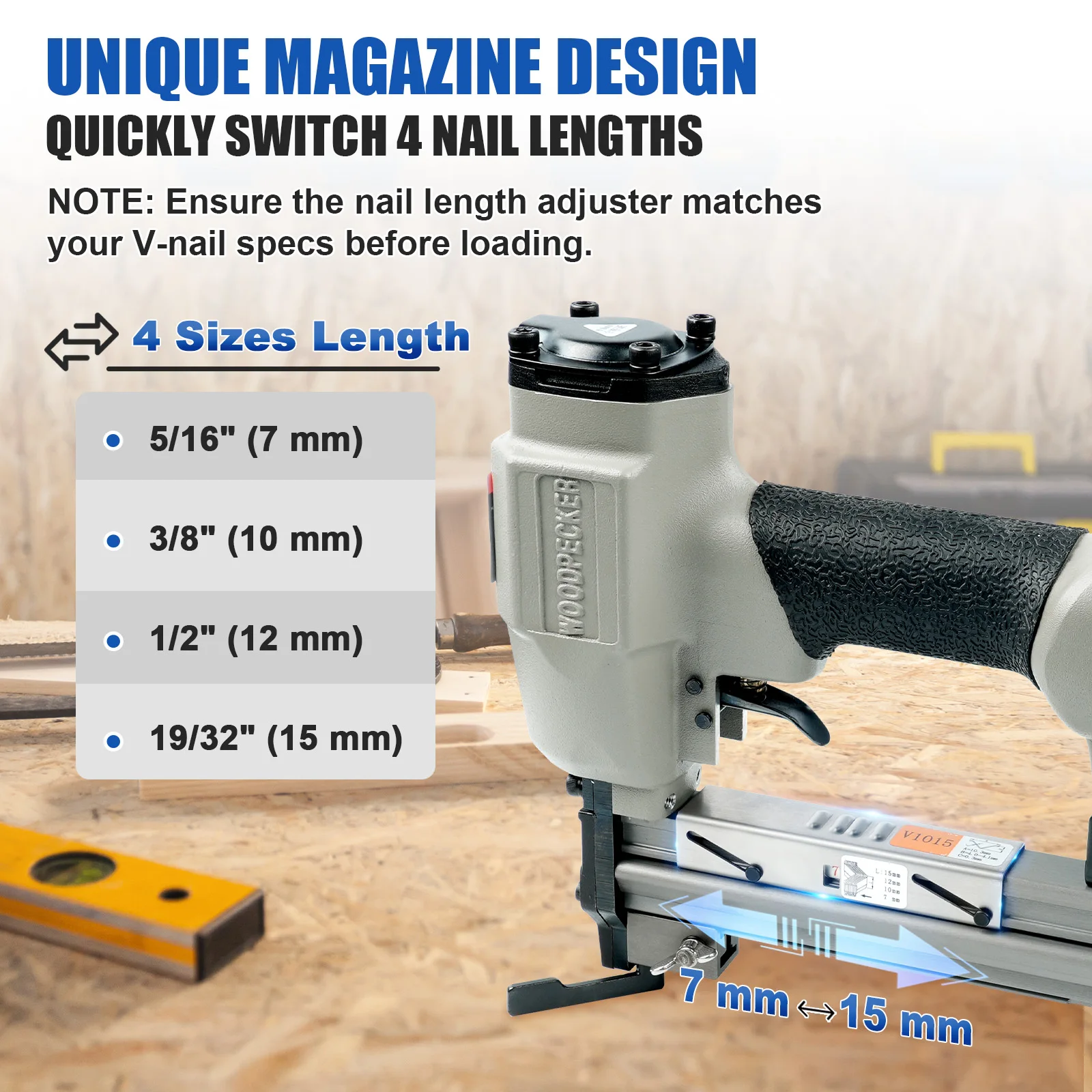 WOODPECKER V1015 Pneumatic V NAILER - 30 Gauge 7-15mm Leg Length, Picture Frame Framing Joiner Gun
WOODPECKER V1015 Pneumatic V NAILER - 30 Gauge 7-15mm Leg Length, Picture Frame Framing Joiner Gun
