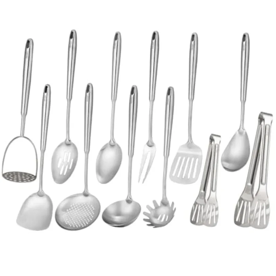 Kitchen utensils set for cooking and serving: 18/10 stainless steel, silver, all-metal durable construction with ergonomic hand
Kitchen utensils set for cooking and serving: 18/10 stainless steel, silver, all-metal durable construction with ergonomic hand