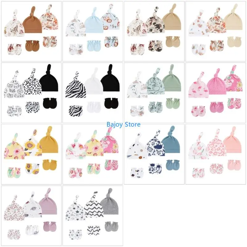 63HE 3 Set Cosy Breathable Baby Bonnet Caps Solid Color/Printed Knotted Hat & Glovers
63HE 3 Set Cosy Breathable Baby Bonnet Caps Solid Color/Printed Knotted Hat & Glovers