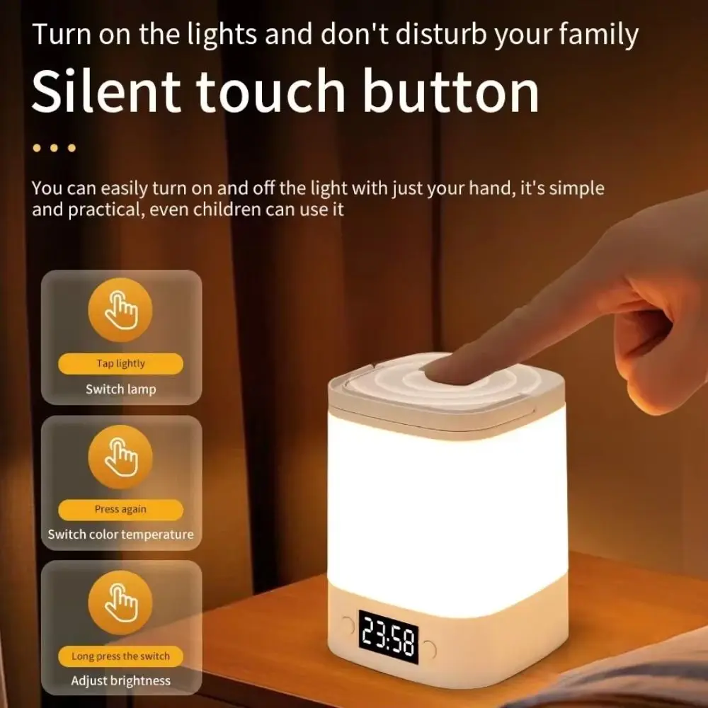 Portable Touch LED Night Light Time Display Touch Sensor Clock Night Light Dimmable Light Wireless Bedside Table Lamp
Portable Touch LED Night Light Time Display Touch Sensor Clock Night Light Dimmable Light Wireless Bedside Table Lamp