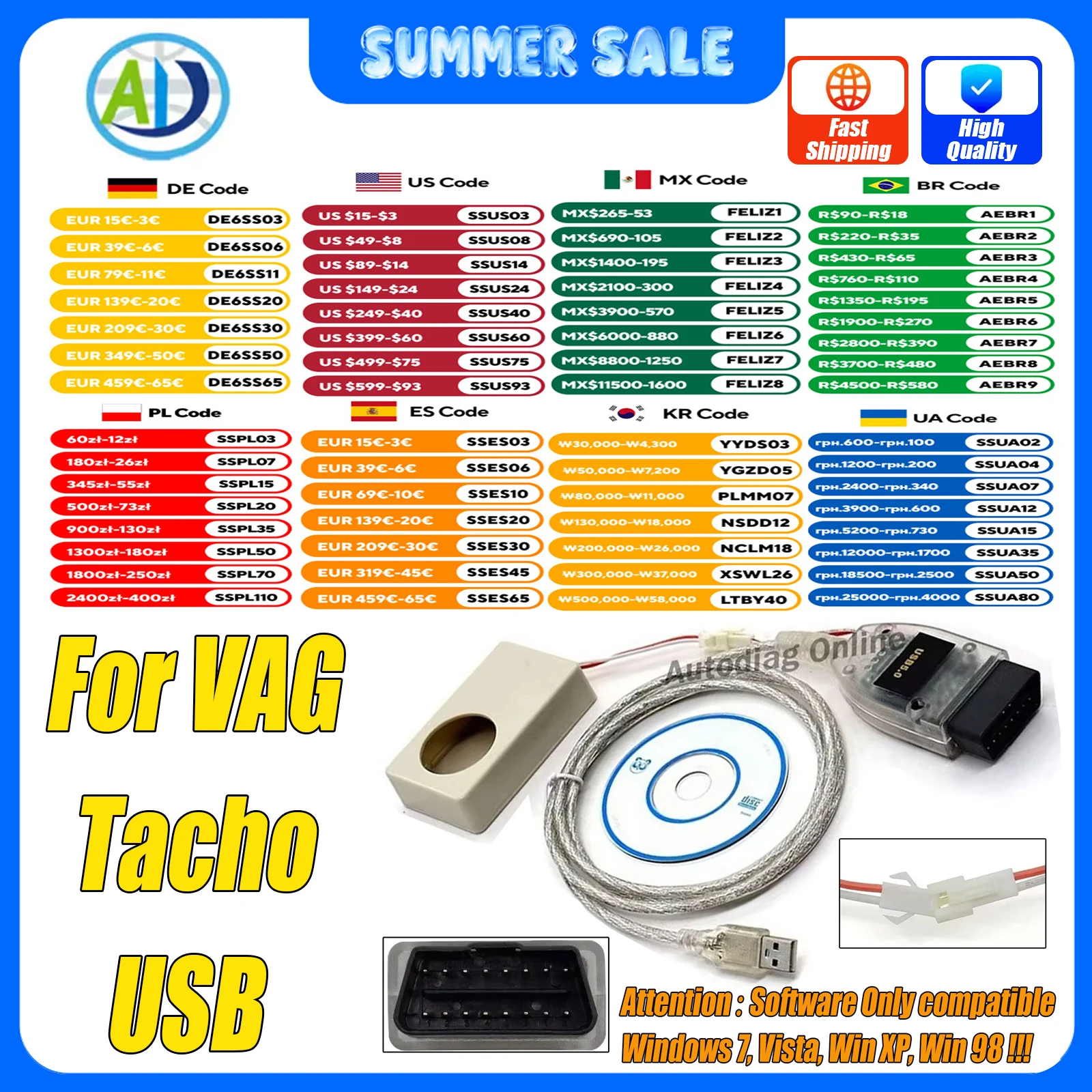 For VAG Tacho USB V5.0 For NEC MCU 24C32 or 24C64 VAG Tacho USB V5.0 ECU Chip Tunning Tool For VW/SEAT/SKODA/AUDI OBD2 Scanner
For VAG Tacho USB V5.0 For NEC MCU 24C32 or 24C64 VAG Tacho USB V5.0 ECU Chip Tunning Tool For VW/SEAT/SKODA/AUDI OBD2 Scanner