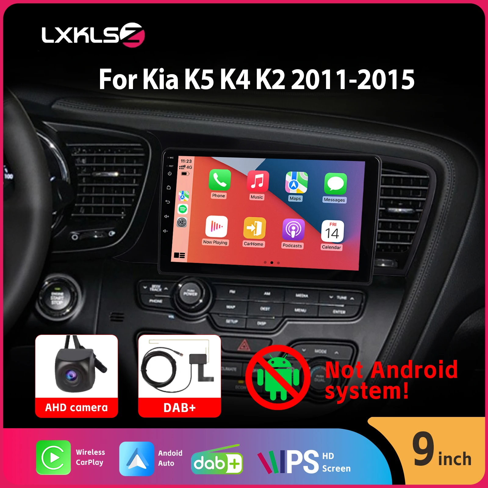 9" IPS Touch Screen Car Radio with Wireless Carplay Android Auto AHD Rear View Camera DAB+ BT SWC DSP for Kia K5 K4 K2 2011-2015
9" IPS Touch Screen Car Radio with Wireless Carplay Android Auto AHD Rear View Camera DAB+ BT SWC DSP for Kia K5 K4 K2 2011-2015