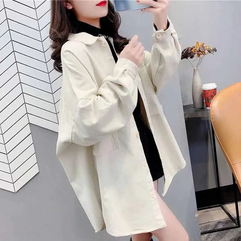Women Spring Autumn Fashion Hong Kong Style Lazy Blouse Female Retro Style Loose Fitting Mid Length Version Trend Shirts Coat
Women Spring Autumn Fashion Hong Kong Style Lazy Blouse Female Retro Style Loose Fitting Mid Length Version Trend Shirts Coat