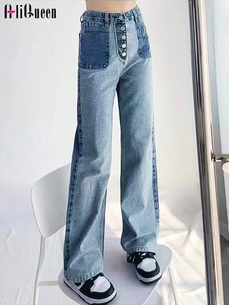 Korean Spliced Women's Wide Leg Jeans Trousers High Waist Woman Clothing Straight Single-breasted Jeans Denim Trousers Y2k Pants
Korean Spliced Women's Wide Leg Jeans Trousers High Waist Woman Clothing Straight Single-breasted Jeans Denim Trousers Y2k Pants