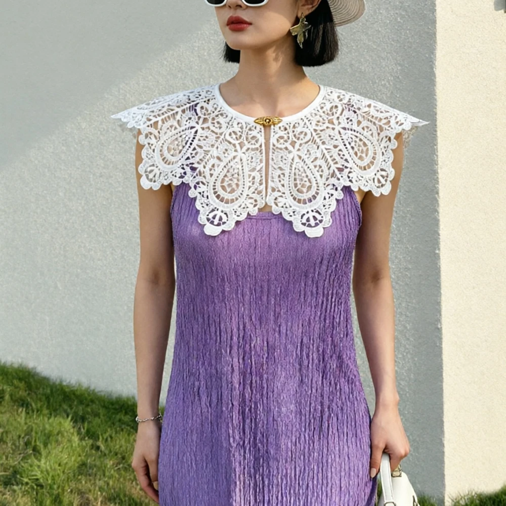 Women‘s Fashion Camisole Sleeveless Midi Dress Office Lady Detachable Floral Lace False Collars Pleated Evening Dresses Clothes
Women‘s Fashion Camisole Sleeveless Midi Dress Office Lady Detachable Floral Lace False Collars Pleated Evening Dresses Clothes