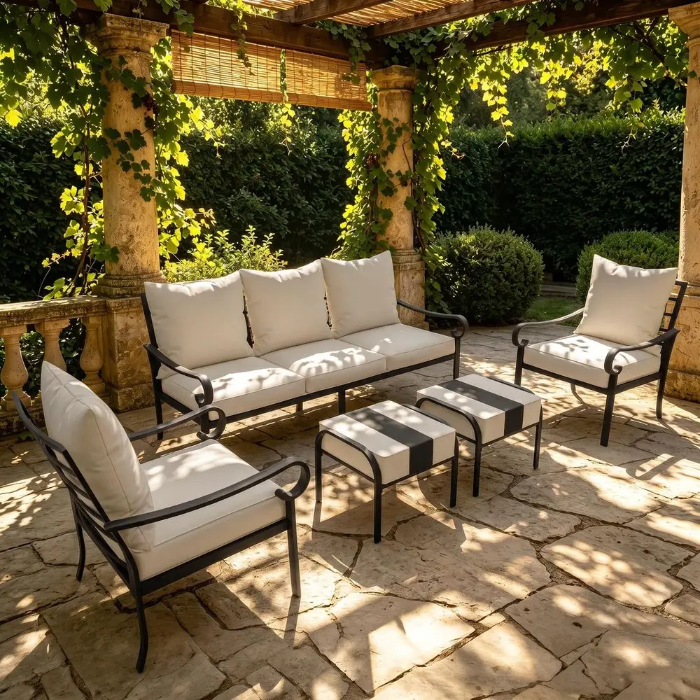 Piece Patio Furniture Set, Metal Patio Conversation Set with 1x3 Seater Sofa amp 2xFixed Chairs amp 2xOttomans, 5.75 Extra Thic
Piece Patio Furniture Set, Metal Patio Conversation Set with 1x3 Seater Sofa amp 2xFixed Chairs amp 2xOttomans, 5.75 Extra Thic