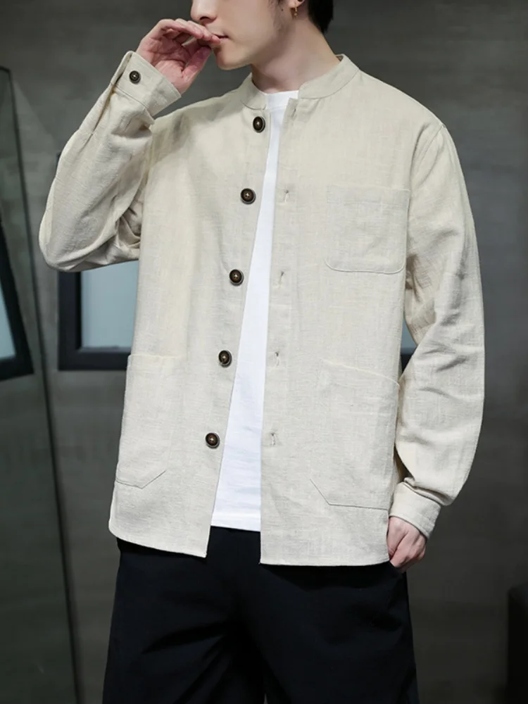Мужская летняя льняная рубашка свободного кроя с воротником-стойкой в китайском стиле, тонкая, дышащая, с длинным рукавом, для молодежи
Мужская летняя льняная рубашка свободного кроя с воротником-стойкой в китайском стиле, тонкая, дышащая, с длинным рукавом, для молодежи