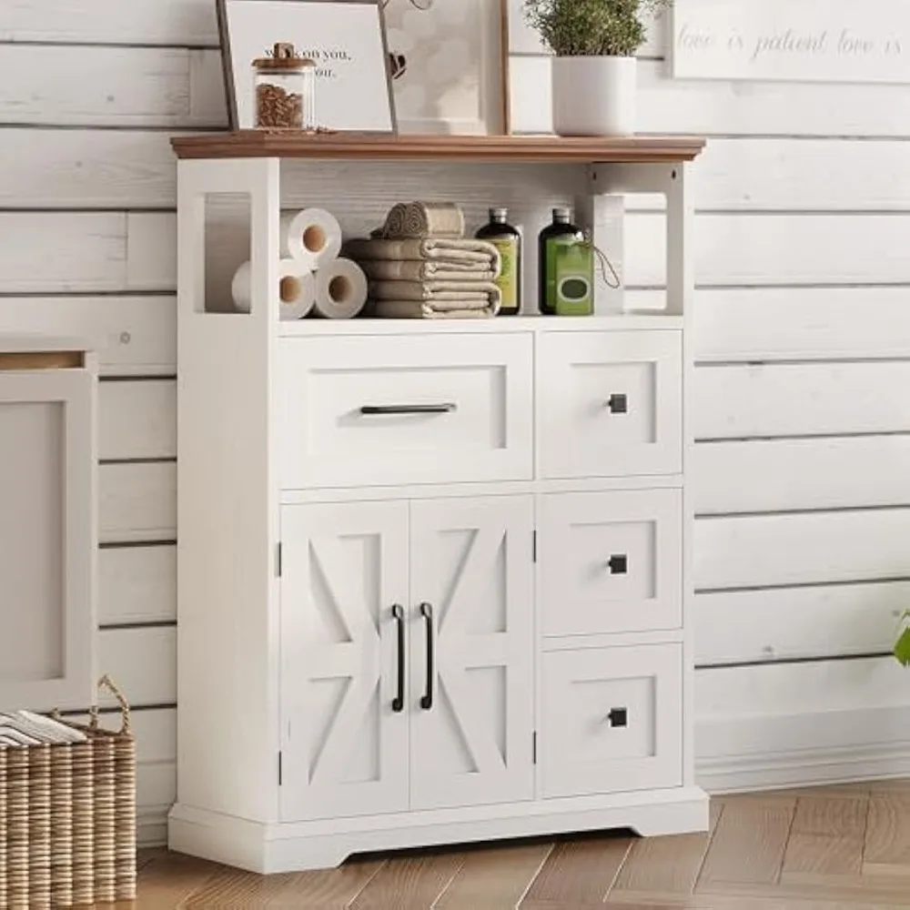Farmhouse Storage Cabinet, Bathroom Floor Cabinet with 4 Drawers and Shelves, 31.5-inch Wide Kitchen Utensil Cabinet
Farmhouse Storage Cabinet, Bathroom Floor Cabinet with 4 Drawers and Shelves, 31.5-inch Wide Kitchen Utensil Cabinet
