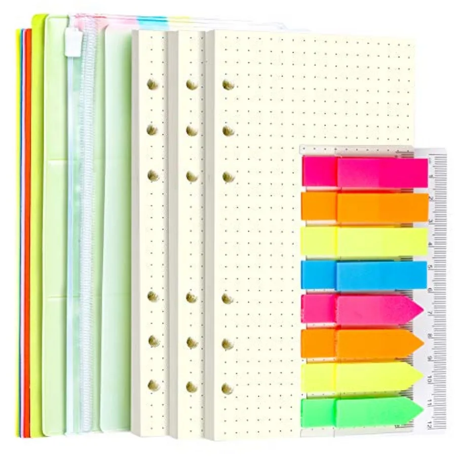 A6 Refill Paper 3 Pack 45PCS A6 Dotted Loose Leaf Paper with Page Markers Label Stirs Binder Pots Dividers 6 Ring Filler Paper
A6 Refill Paper 3 Pack 45PCS A6 Dotted Loose Leaf Paper with Page Markers Label Stirs Binder Pots Dividers 6 Ring Filler Paper
