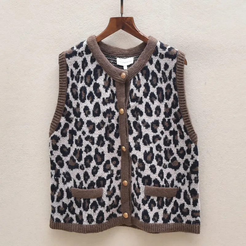 Autumn Winter Thiened Leopard Print Knitted Vest Women's round Ne Open Cardigan Versatile Layering ort Sve Top
Autumn Winter Thiened Leopard Print Knitted Vest Women's round Ne Open Cardigan Versatile Layering ort Sve Top
