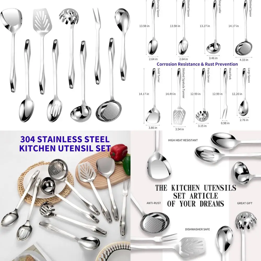 9-Piece Stainless Steel Kitchen Utensil Set - Silver, High-Temp Resistant, Dishwasher Safe Cooking Tools with Hanging Feature
9-Piece Stainless Steel Kitchen Utensil Set - Silver, High-Temp Resistant, Dishwasher Safe Cooking Tools with Hanging Feature