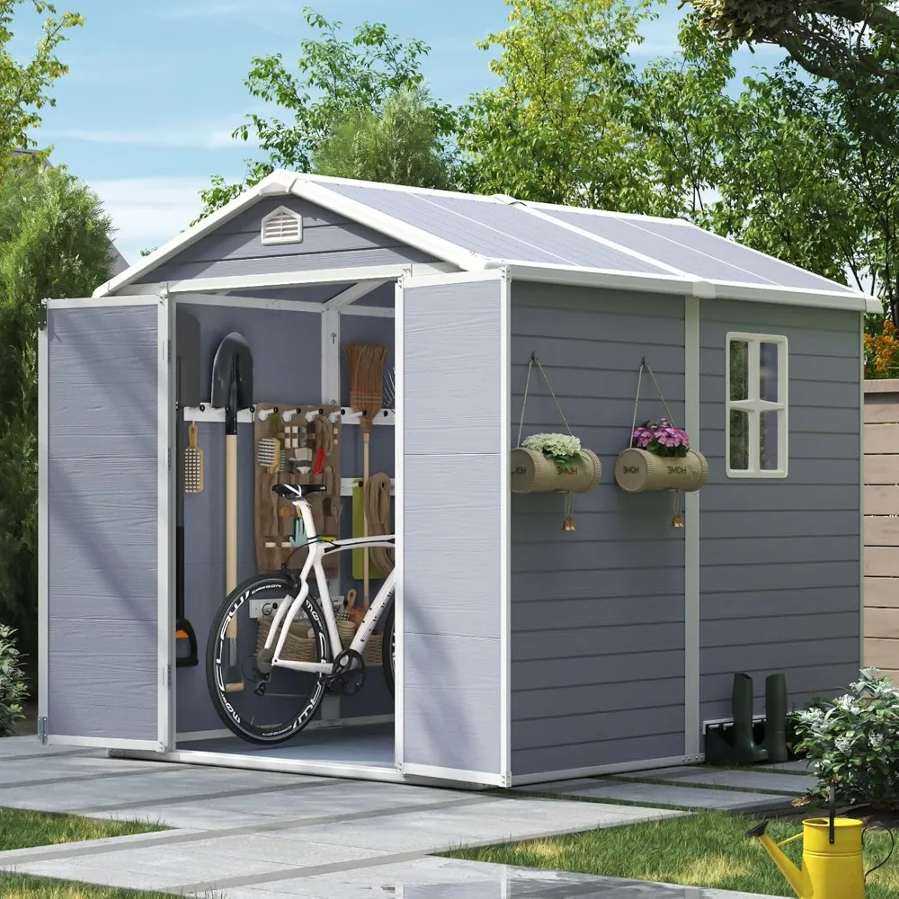 8x6 FT Resin Outdoor Storage Shed with Floor, Plastic Garden Shed with Lockable Door and Window, Tools House to Store Patio
8x6 FT Resin Outdoor Storage Shed with Floor, Plastic Garden Shed with Lockable Door and Window, Tools House to Store Patio