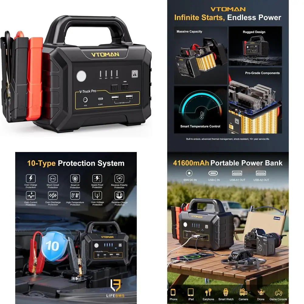 Автомобильный аккумуляторный стартер V-Truck Pro 8000A с быстрой зарядкой мощностью 65 Вт, портативный блок питания для универсального газового стартера емкостью 41600 мАч
Автомобильный аккумуляторный стартер V-Truck Pro 8000A с быстрой зарядкой мощностью 65 Вт, портативный блок питания для универсального газового стартера емкостью 41600 мАч