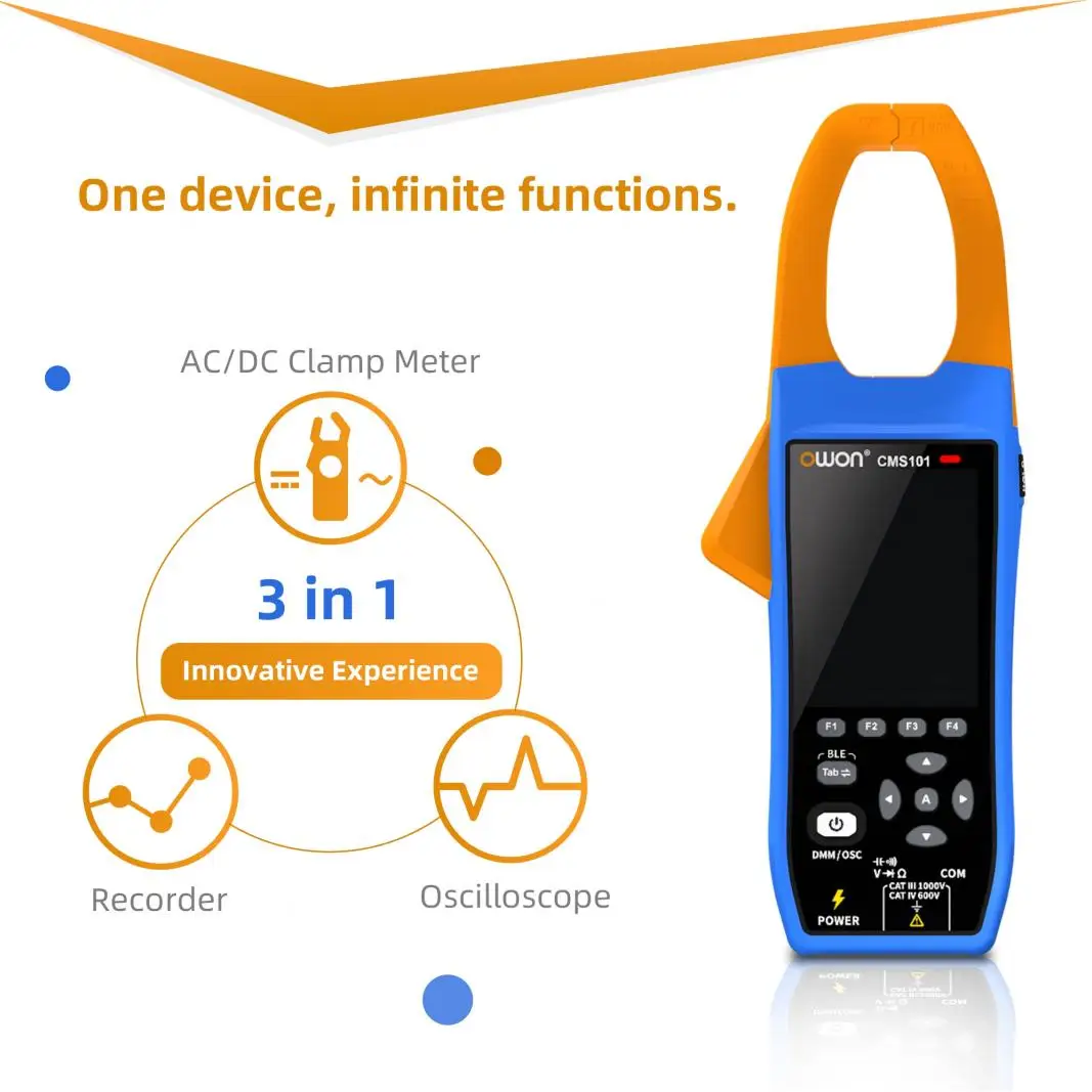 OWON CMS061 600A 3 In 1 Portable Digital Oscilloscope + AC/DC Clamp Meter Bluetooth Recorder Function NCV Multifunction Teter
OWON CMS061 600A 3 In 1 Portable Digital Oscilloscope + AC/DC Clamp Meter Bluetooth Recorder Function NCV Multifunction Teter