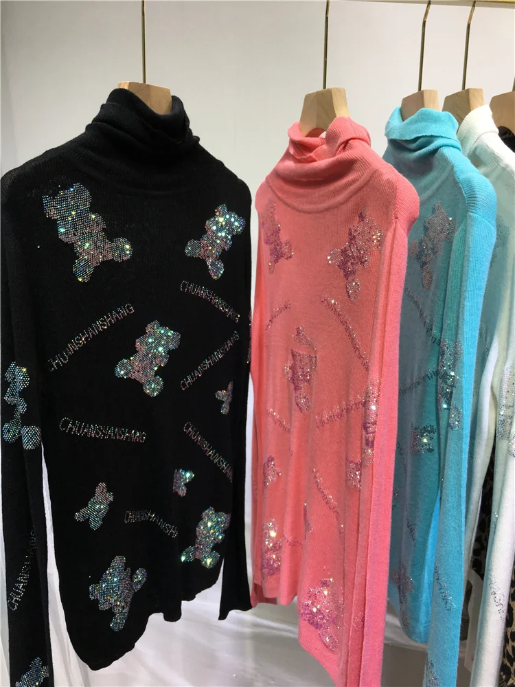 High Quality Slim Basic Top for Women New Autumn Winter Cute Bears Hot Drill Collar Sweater All-match Long Sleeve Knit
High Quality Slim Basic Top for Women New Autumn Winter Cute Bears Hot Drill Collar Sweater All-match Long Sleeve Knit