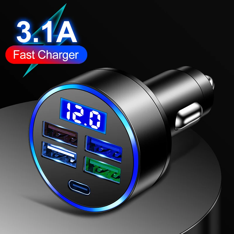 Car Charger 5 Port For Cigarette Lighter USB Type C Adapter Phone Charger LED Digital Display Voltmeter Fast Charging For Phone
Car Charger 5 Port For Cigarette Lighter USB Type C Adapter Phone Charger LED Digital Display Voltmeter Fast Charging For Phone