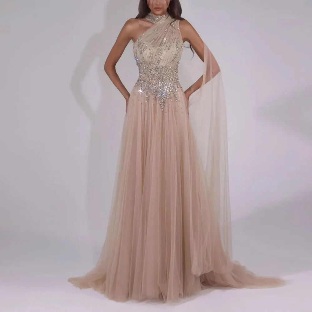 Customized Modest Crystal Flowy Evening Dresses for Women One Shoulder A Line Formal Gown with Shawl Tulle Wedding Guest Dress
Customized Modest Crystal Flowy Evening Dresses for Women One Shoulder A Line Formal Gown with Shawl Tulle Wedding Guest Dress