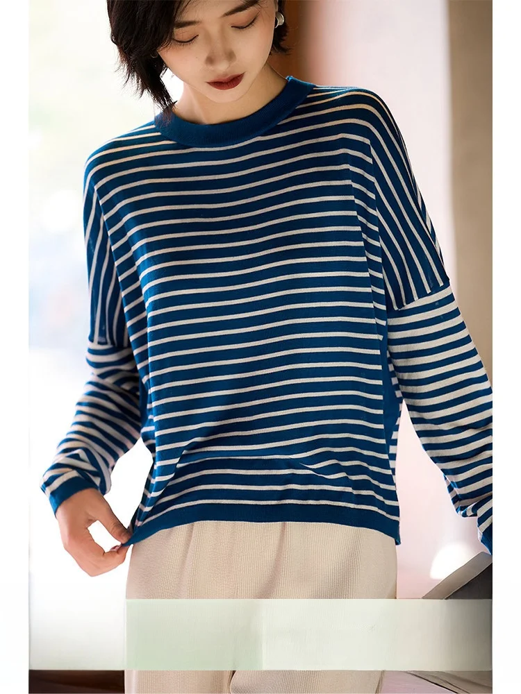 Slimming Striped 6 Needle 20S Yangzhou Wool Loose Knitted Top Soft Straight Cut Long Sve Crew Ne Spring Faion Ladies
Slimming Striped 6 Needle 20S Yangzhou Wool Loose Knitted Top Soft Straight Cut Long Sve Crew Ne Spring Faion Ladies